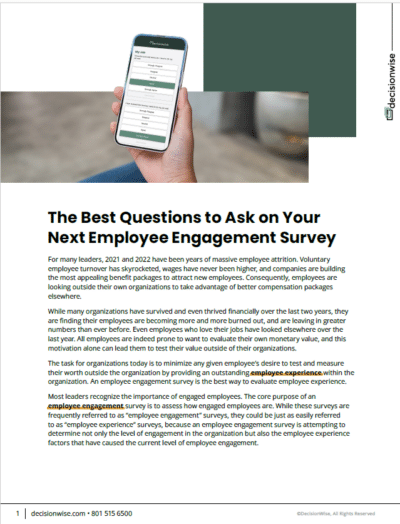 Cover for White Paper "The Best Questions to Ask on Your Next Employee Engagement Survey"