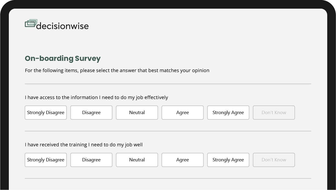 Onboarding survey as displayed on a mobile device