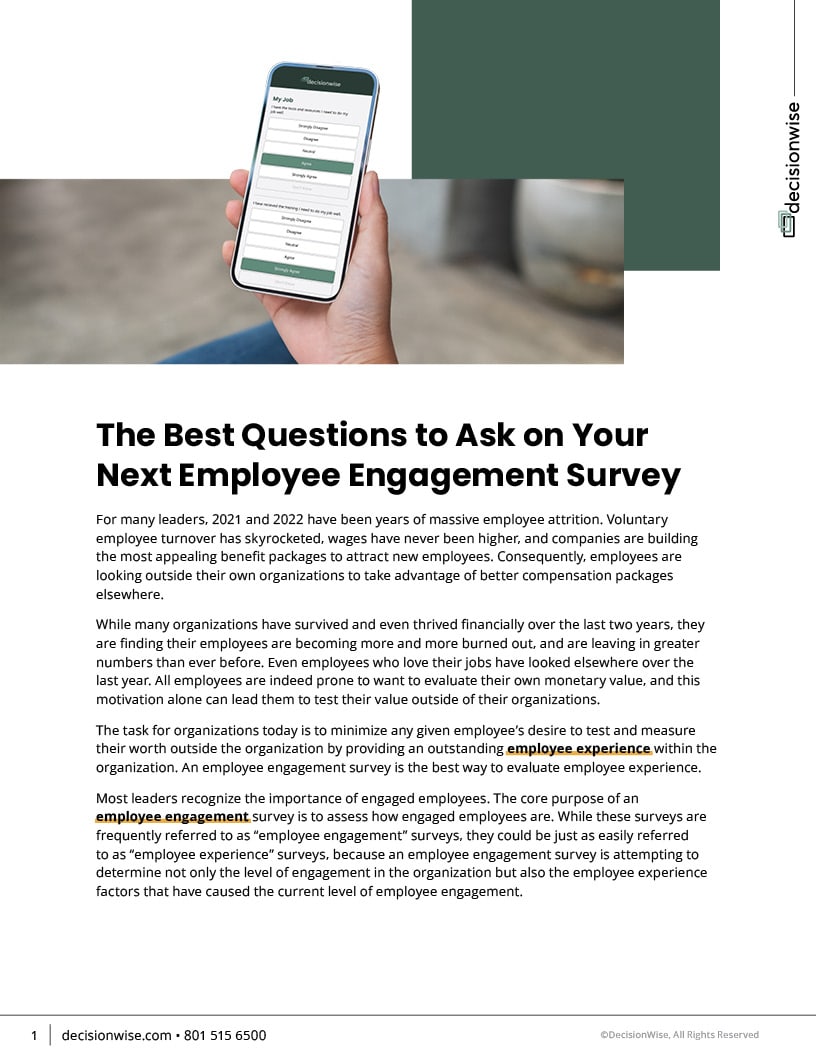 preview of The Best Questions to Ask on Your Next Employee Engagement Survey whitepaper