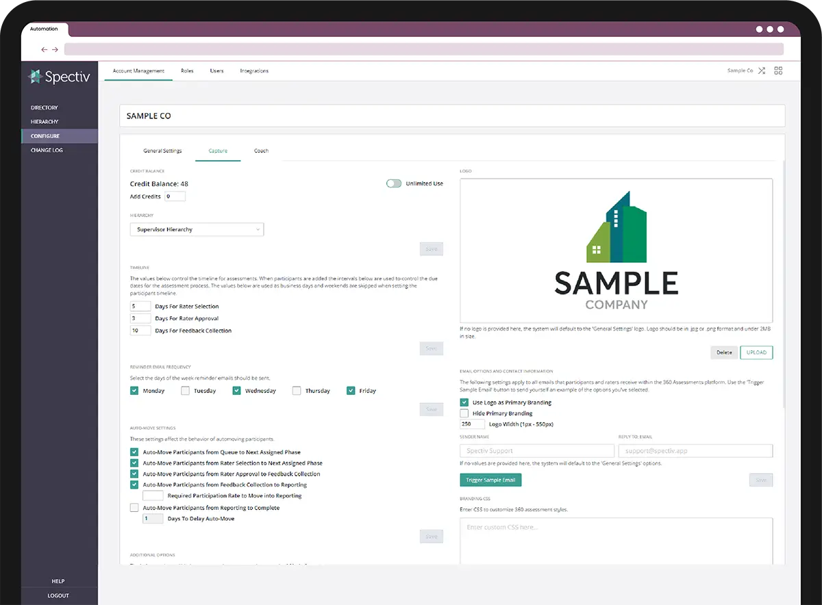 Screenshot of the Spectiv platform and its automation capabilities