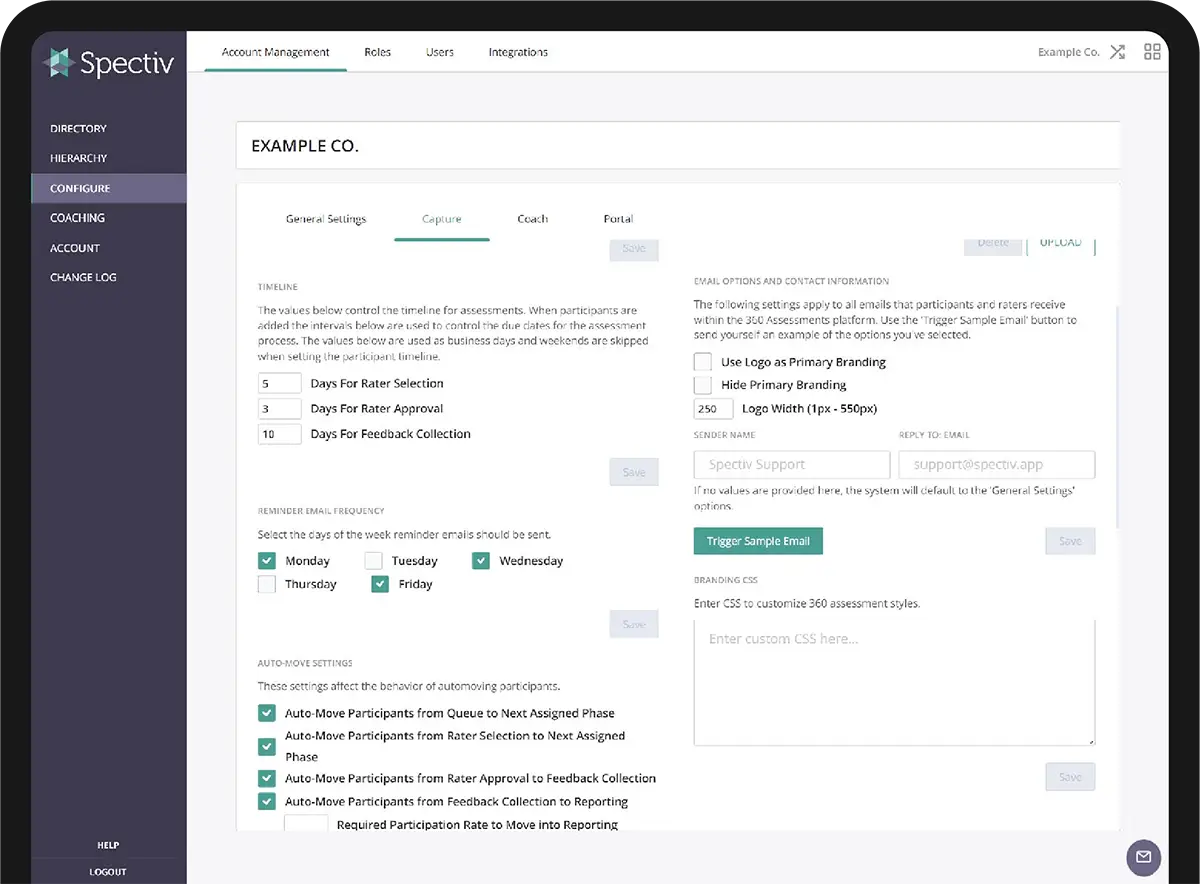 account management page in spectiv to design and manage workloads